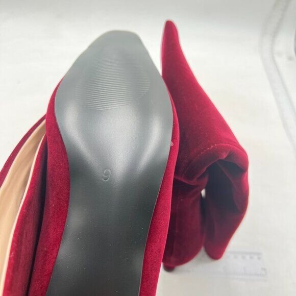 Women's Kitten Heel Faux Suede Knee High Boots Pointed Square Toe Boots Wine - Picture 5 of 7